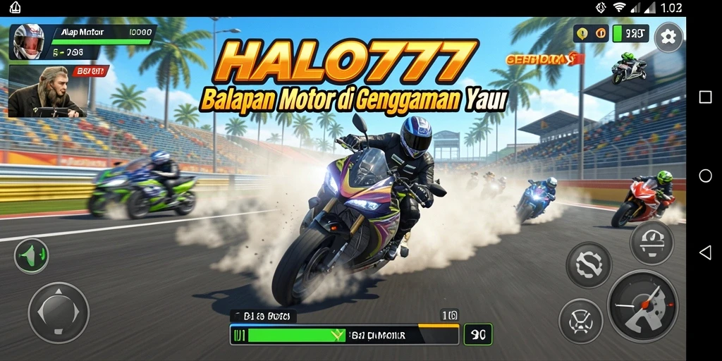 Tampilan antarmuka HALO777 dengan aksi balap motor yang mendebarkan.