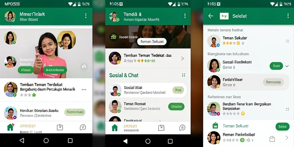 Antarmuka MPO555 menampilkan daftar teman sekitar dengan opsi chat.