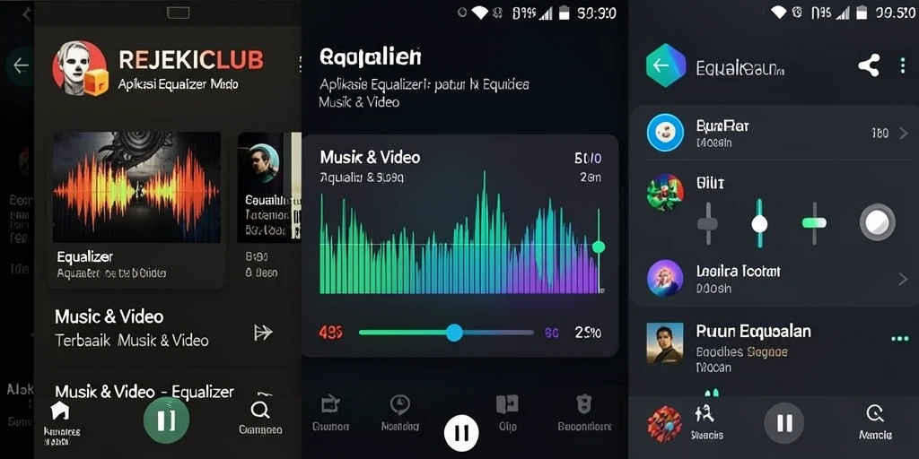 Antarmuka pengguna REJEKICLUB dengan fitur Equalizer yang lengkap.
